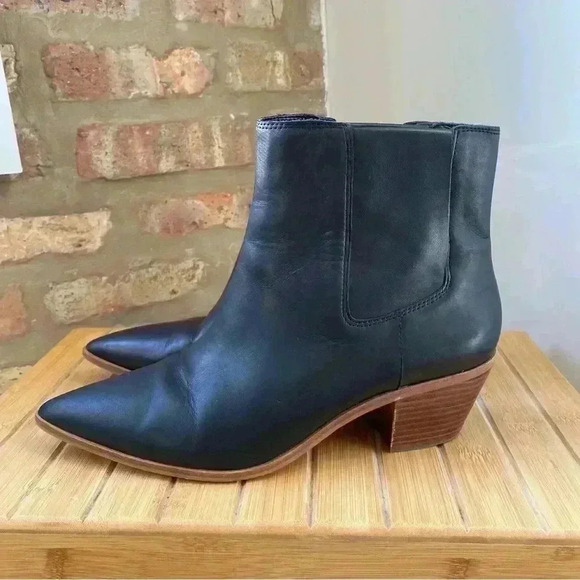 Sole Society Black Leather Cowboy Booties - Size 11M / 43 - Lolanna Pointed Toe - Picture 2 of 12